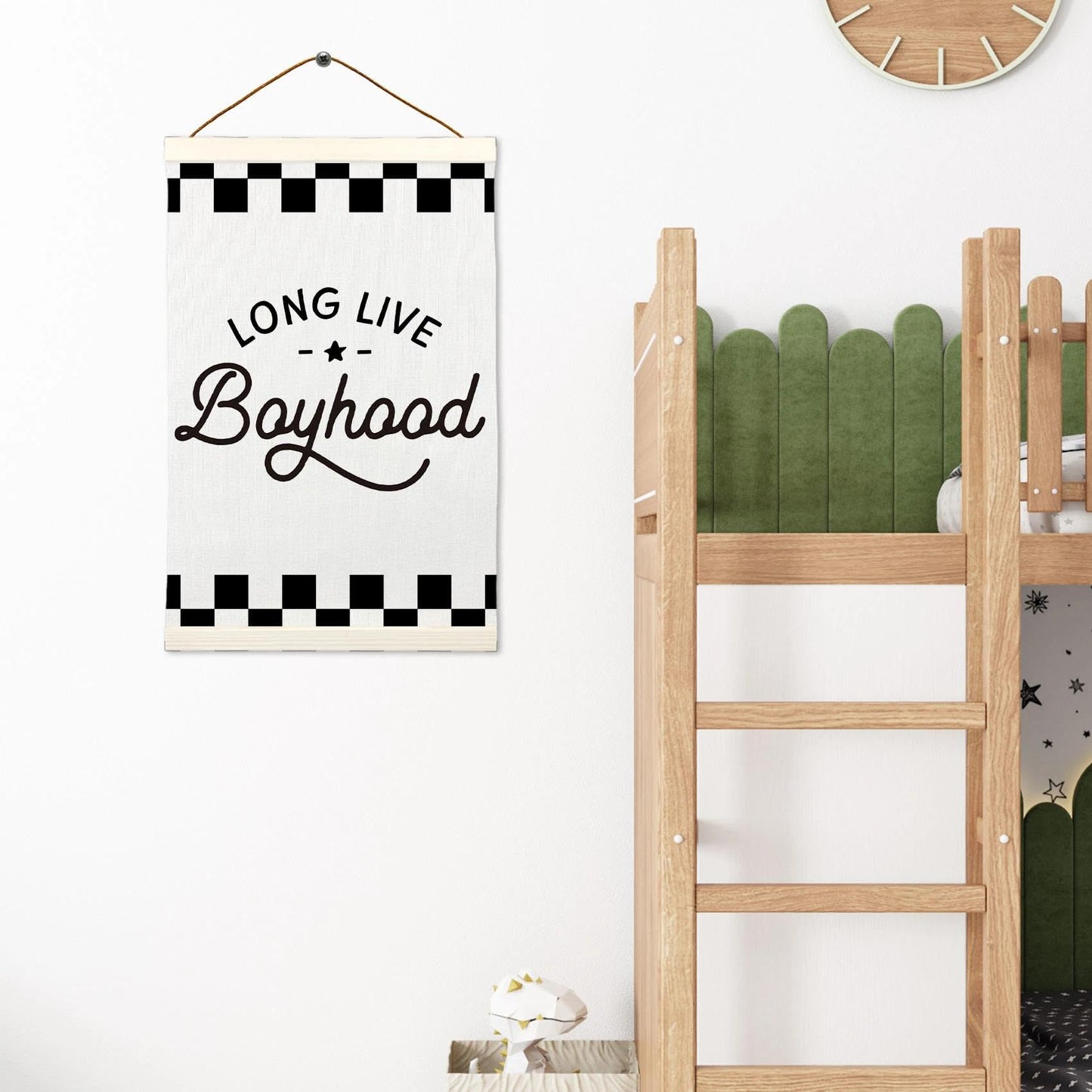 LKETW Long Live Boyhood Poster Hanger Frame 12x16 Inch, Race Car Boy Nursery Wall Art Posters for Playroom, Black and White Checkered Hanging Banner Decor for Toddler Boy Nursery Room Bedroom