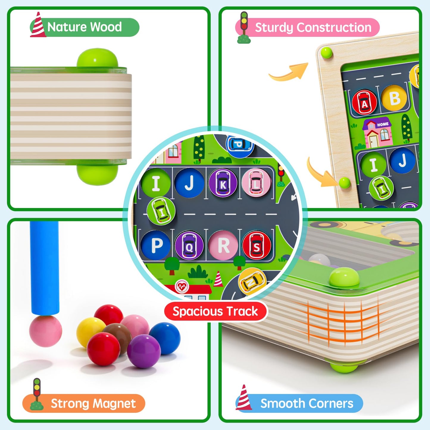 2 in 1 Magnetic Color and Number Maze Double-Sided ABC Alphabet Puzzles Board Magnet Dinosaur Counting Maze Preschool Learning Montessori Education 3 4 5 Years Toys (Car, One Size)