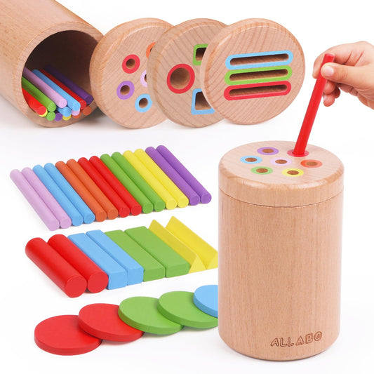 ALLABC 3-in-1 Montessori Color Sorting Toys for 1 2 3 Year Old, Preschool Learning Activities, Wooden Educational Sensory Toys for Toddlers 1-3, Montessori Fine Motor Skills Toy for Age 18 Month Old