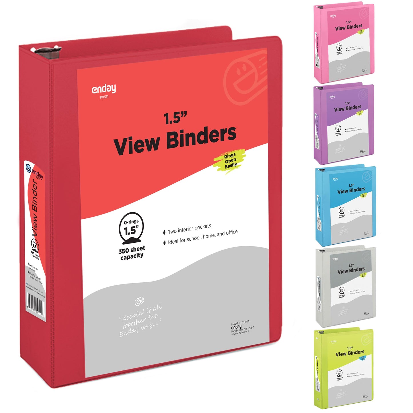 Enday 3 Ring Binder 1.5 Inch, Red Heavy Duty Three Ring Binder, 325 Sheets Capacity - 1.5 Inch Binder for Home School and Office