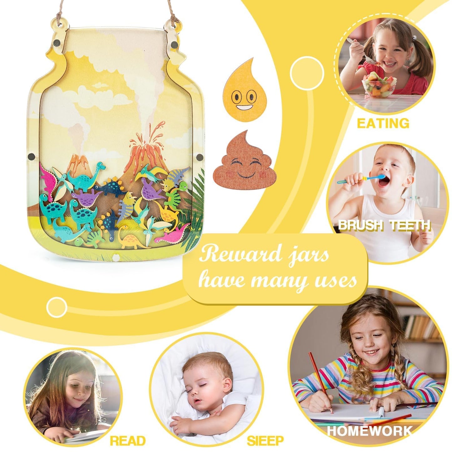 102 Dinosaur Reward Jar for Toddlers Reward Chart for Kids Back to Shcool Dinosaur Behavior System Chart Jar for Chiildren 8.8" X 12" Incentive Behavior Jars for Boys Girls School Classroom Students
