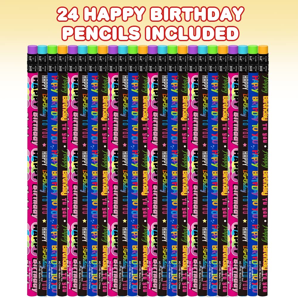 ArtCreativity Happy Birthday Pencils, Set of 24, Cool Writing Pencils with Colorful Birthday Salutations, Birthday Party Favors, Party Goody Bag Fillers, Teacher Supplies for Classroom