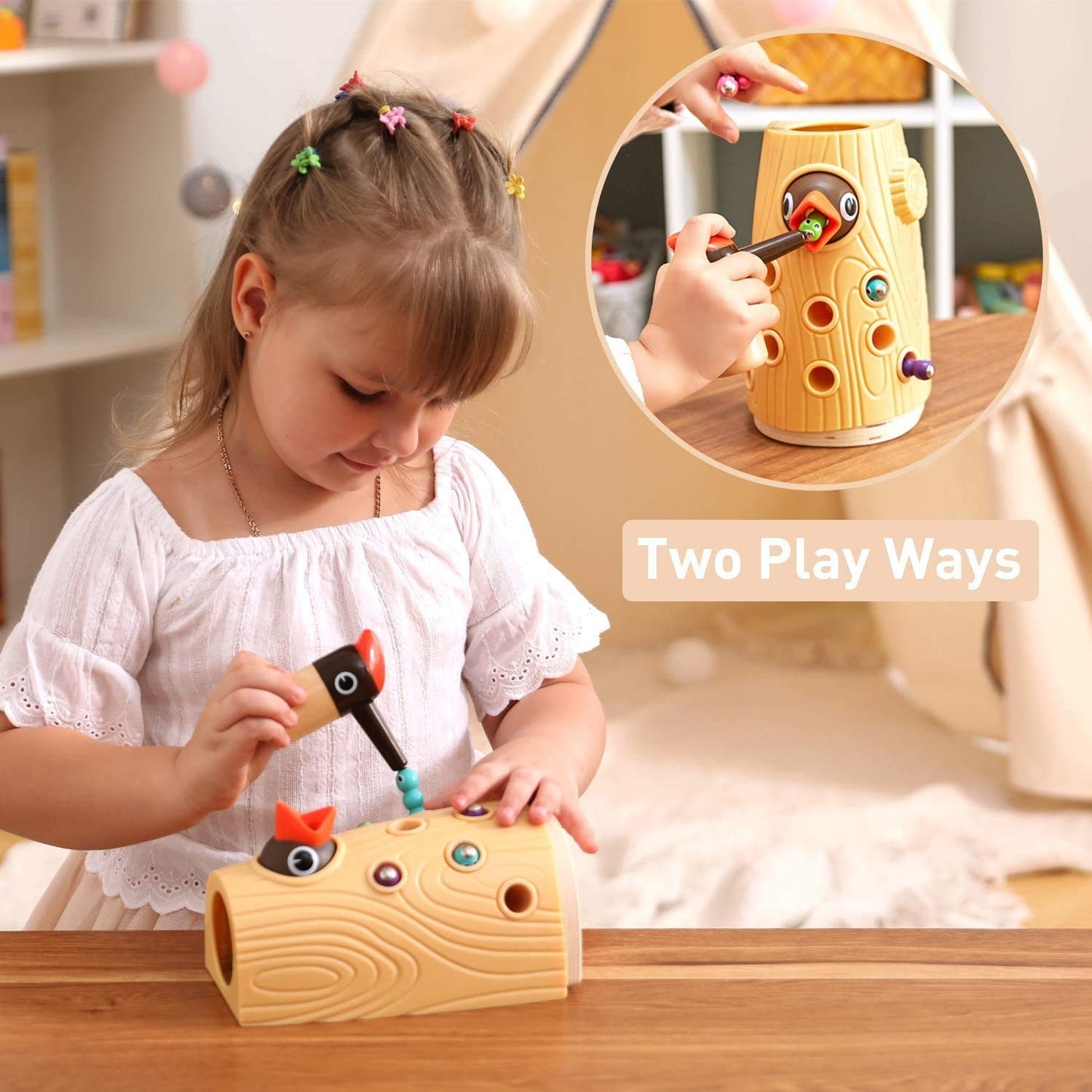 TOP BRIGHT Montessori Toys for 2 Year Old Girl Boy, Fine Motor Skills Toddler Sensory Toys Age 2-4, Woodpecker Worm Toy Magnetic Bird Feeding Game