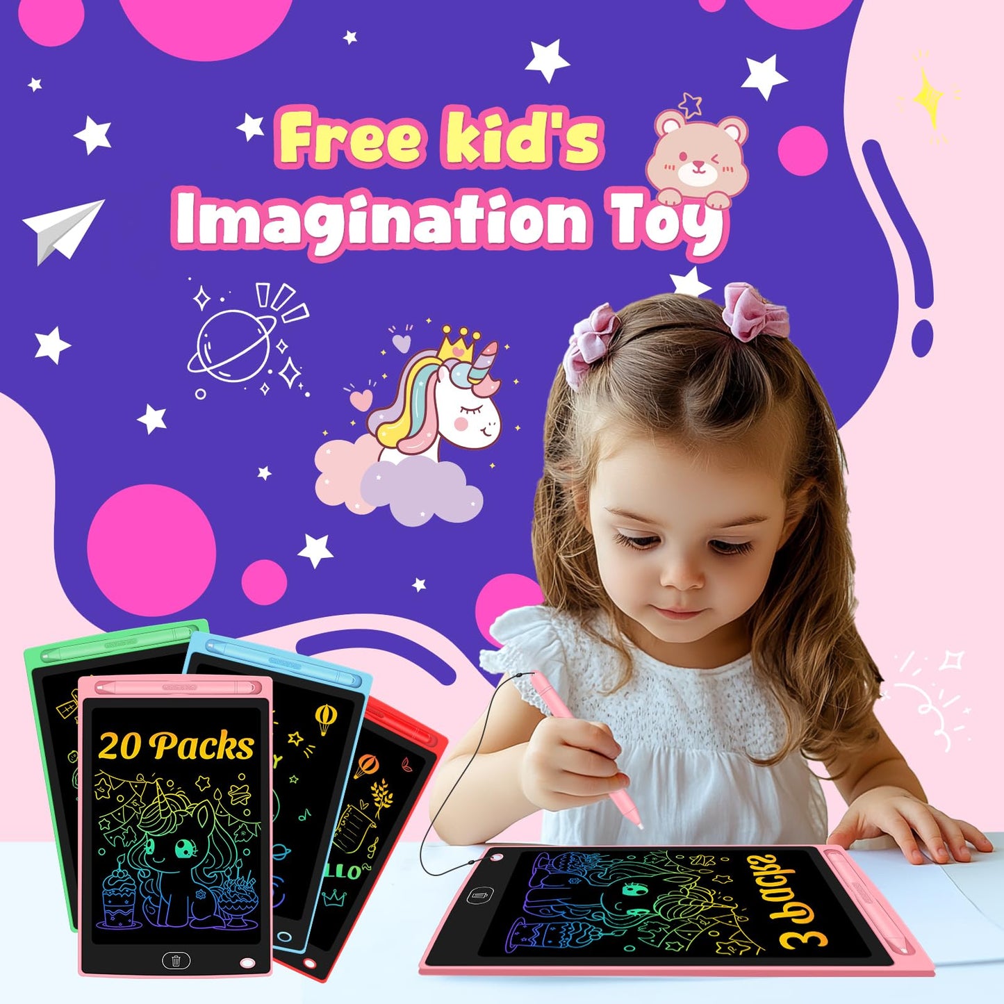 20 Pack LCD Writing Tablet for Kids - Erasable and Reusable Toddler Doodle Board in 8.5 inch, Ideal Drawing Pad for Learning Toy for Ages 3-8, Gift for Girls Boys (20 Pack)