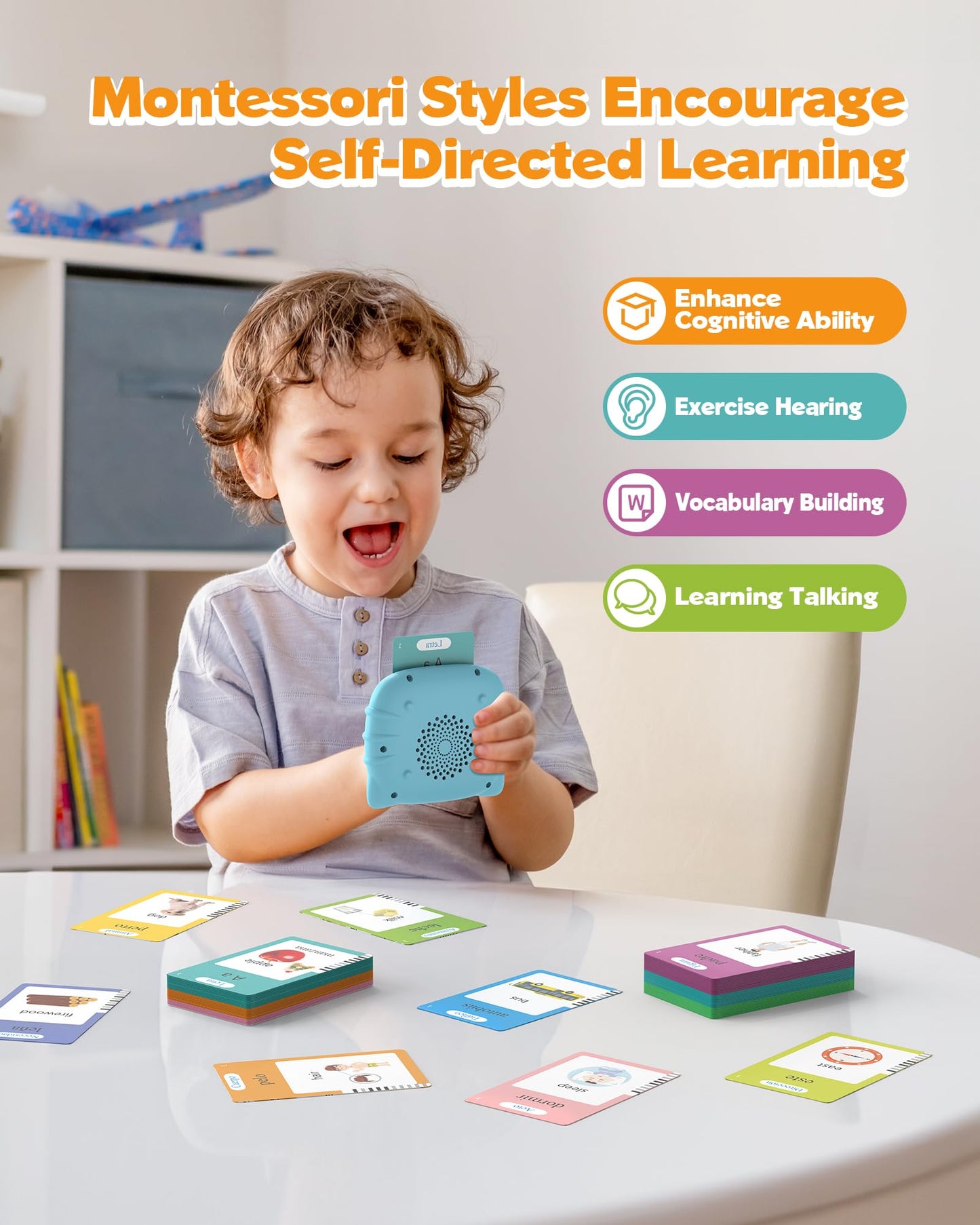 Airbition Bilingual Spanish and English Talking Flash Cards for Ages 2+, Pocket Speech Therapy Toy with 510 Words, Montessori Language Learning Toy, Children's Sensory Learning Kit