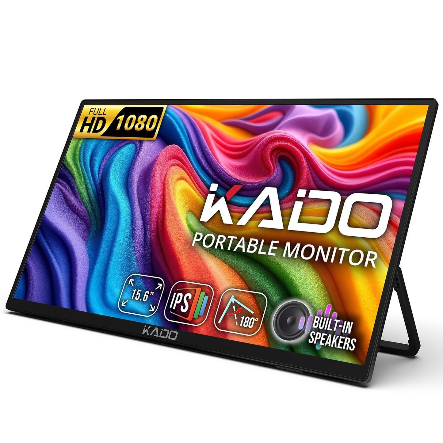 Kado 15.6" Full HD Portable Monitor, Second Display IPS 1920x1080 HDMI USB-C Laptop Screen Extender, 180° Adjustable Kickstand, Wall/Arm Mount for PC, Mac, Phone, Dex, Tablet, Xbox, PS4/PS5 and Switch