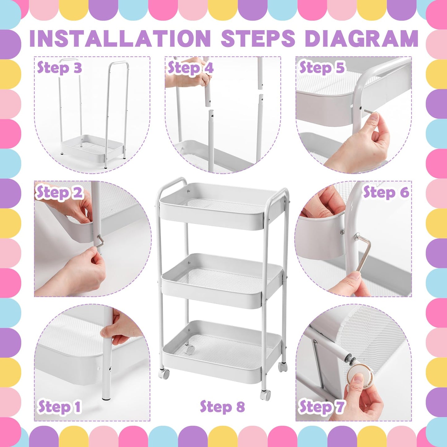 Sieral Hydration Station Classroom Storage Trolley 3-tier Plastic Rolling Water Bottles Storage Car with Handle Hydration Station Sign Stickers Set for Classroom Office Water Bottle Organizer Supplies
