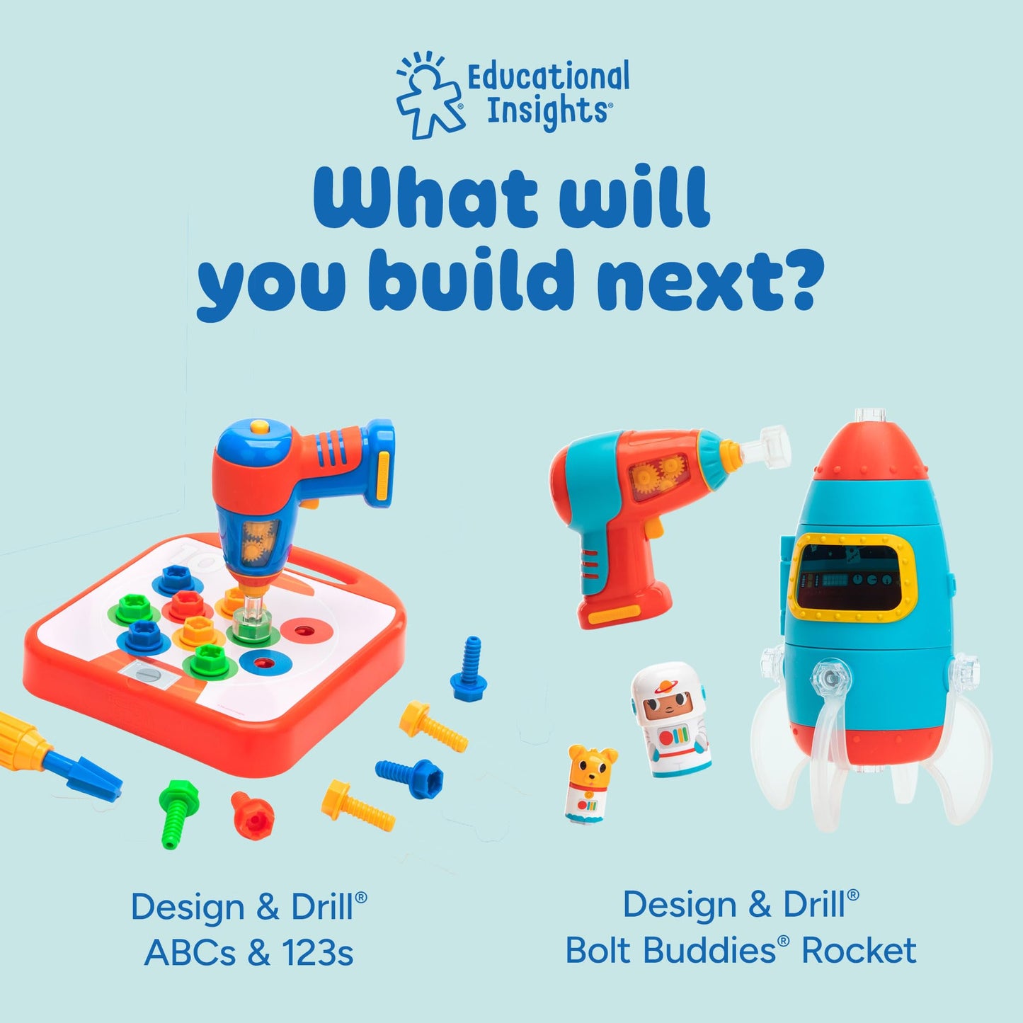 Educational Insights Design & Drill Bolt-It Bucket - Construction Toys & Toddler Tools, Kids Tool Set with Real Electric Drill Toy, Take Apart STEM Set, Building Kits and Gifts for Ages 3+