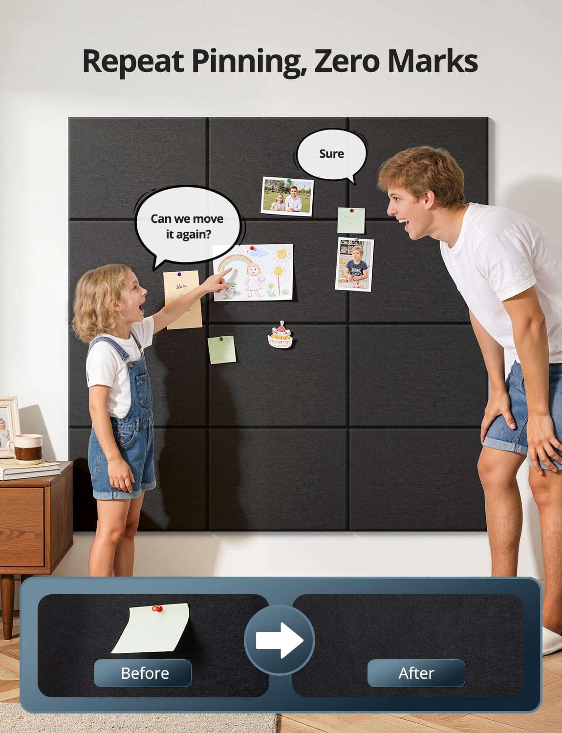 Kuchoow Large Felt Bulletin Cork Board Self-Adhesive Black Pin Wall Tiles, 48'' x 36'' Rectangular Vision Tack Panels for Classroom Office Display 12 Pack Corkboard for Kitchen Bedroom Home Decor