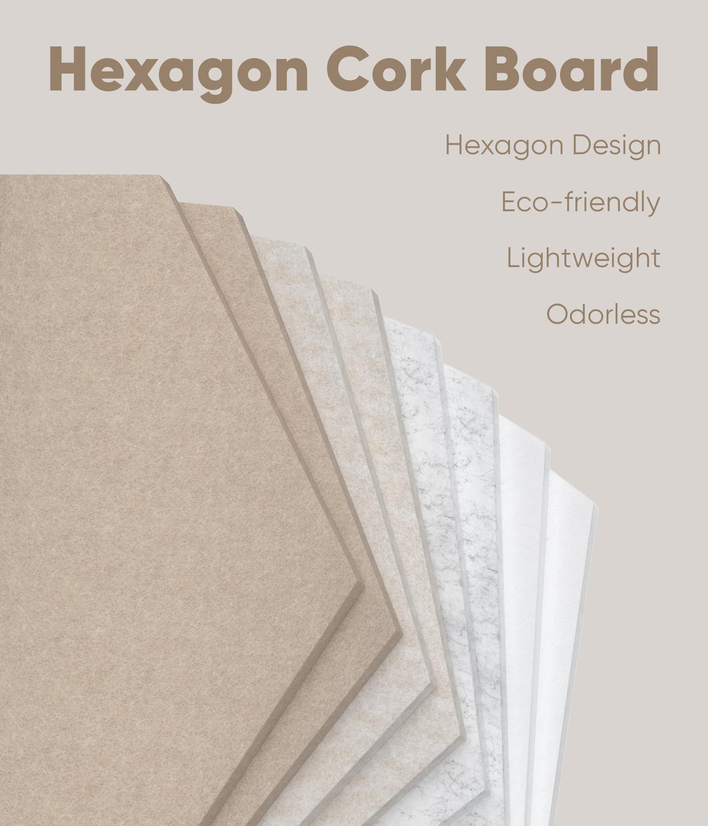 Toptople 12 Inch Large Hexagon Cork Board for Walls, 8 Pack Felt Bulletin Board Tiles, Pin Board with Push Pins for Office Photo and Note, Linen Beige