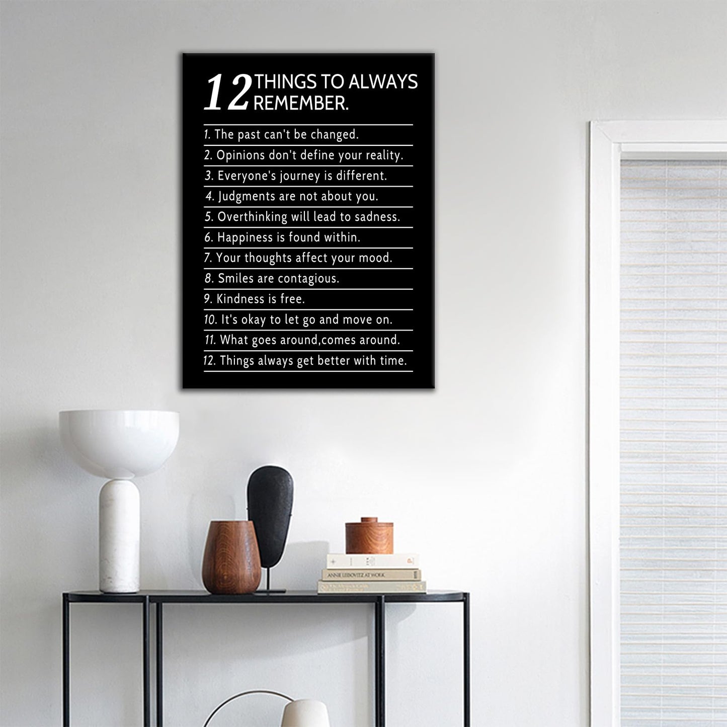 DINGFUN Inspirational Posters for Office 12 Things to Always Remember Canvas Wall Art, Black White Quote Single Panel Wall Decor for Home Office Dorm Classroom 24x18 Inch