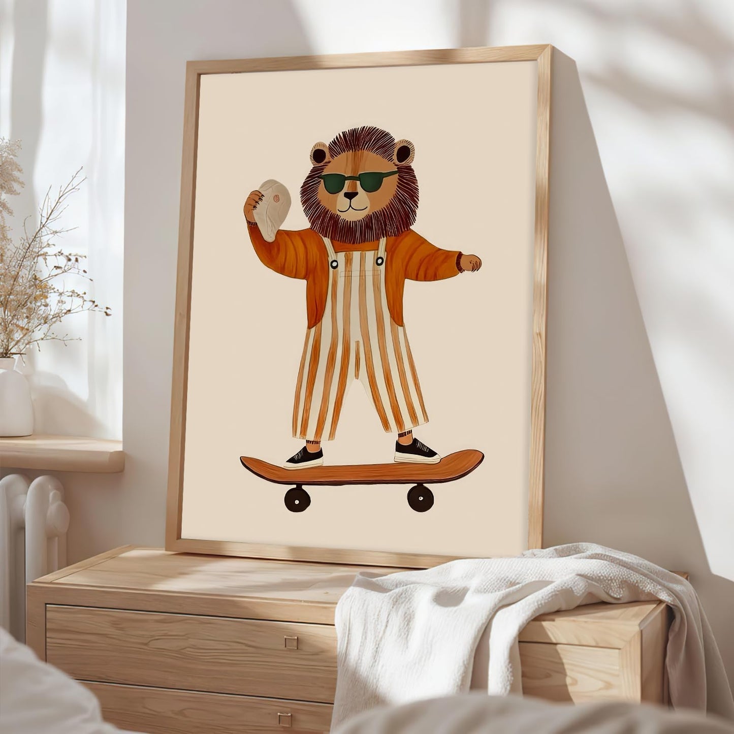Funny Animal Picture Animal Wall Art Nursery Wall Art Kids Room Aesthetic Prints Minimalist Lion Skateboard Picture 12x16 Inch UnFramed for Living room Dorm Nursery Kids Room Baby Room & Game Den