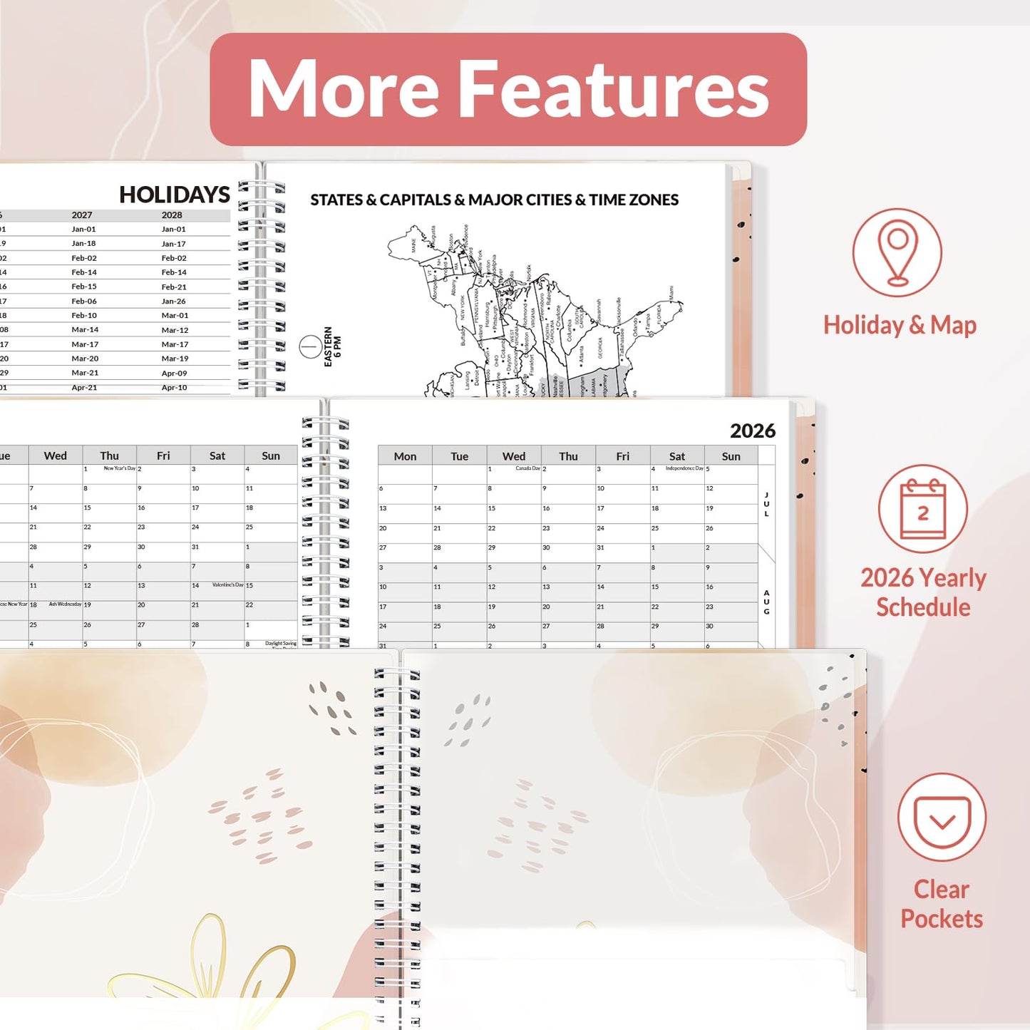 SUNEE 2026 Weekly and Monthly Planner - from January 2026 - December 2026, Daily Agenda Planner with Monthly Tab, Flexible Cover, Note Pages, Pockets, Bookmark, Spiral Binding, Pink Breeze, 8.5"x11"