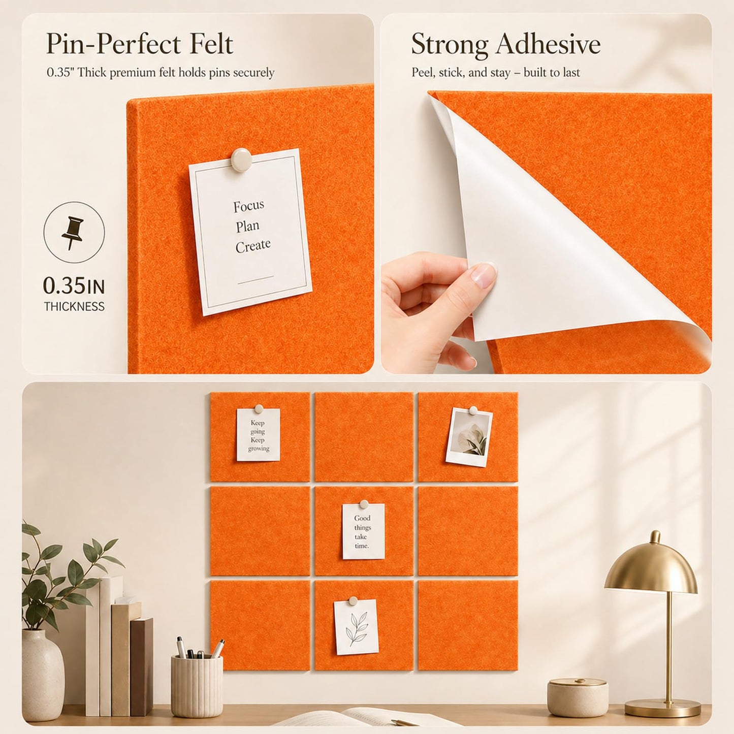 Baysola Felt Bulletin Board Panels 36 x 24 Inch Self Adhesive Wall Tiles Cork Board Alternative for Office Classroom Photos Notes 6 Pack