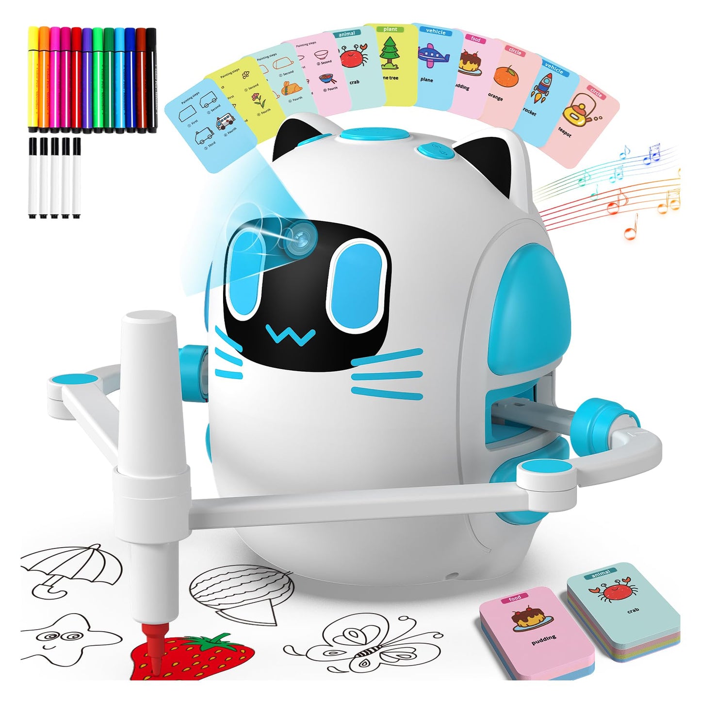 Drawing Robot for Kids with Camera Recognition, Smart Drawing Robot for Kids 3-8, Interactive Educational Drawing Machine with 150 Cards & 12 Colorful Pens, Christmas Birthday Gifts for kids Ages 3+