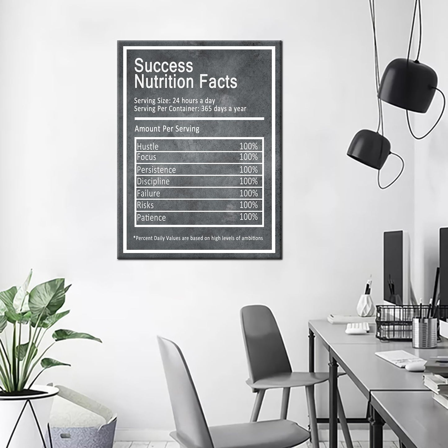 YSPCSUN Inspirational Wall Art for Office Decor Success Nutrition Facts Canvas Prints Framed Motivational Posters Positive Affirmations Artwork for Gym Men Bedroom Living Room 24x18 Inch