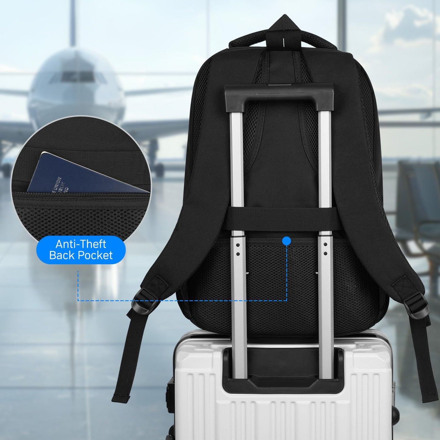 BIKROD Travel Laptop Backpack for Men and Women, Black School Backpacks for Teen Boys and Girls, Water Resistant Back Pack, Business Sturdy Computer Bag