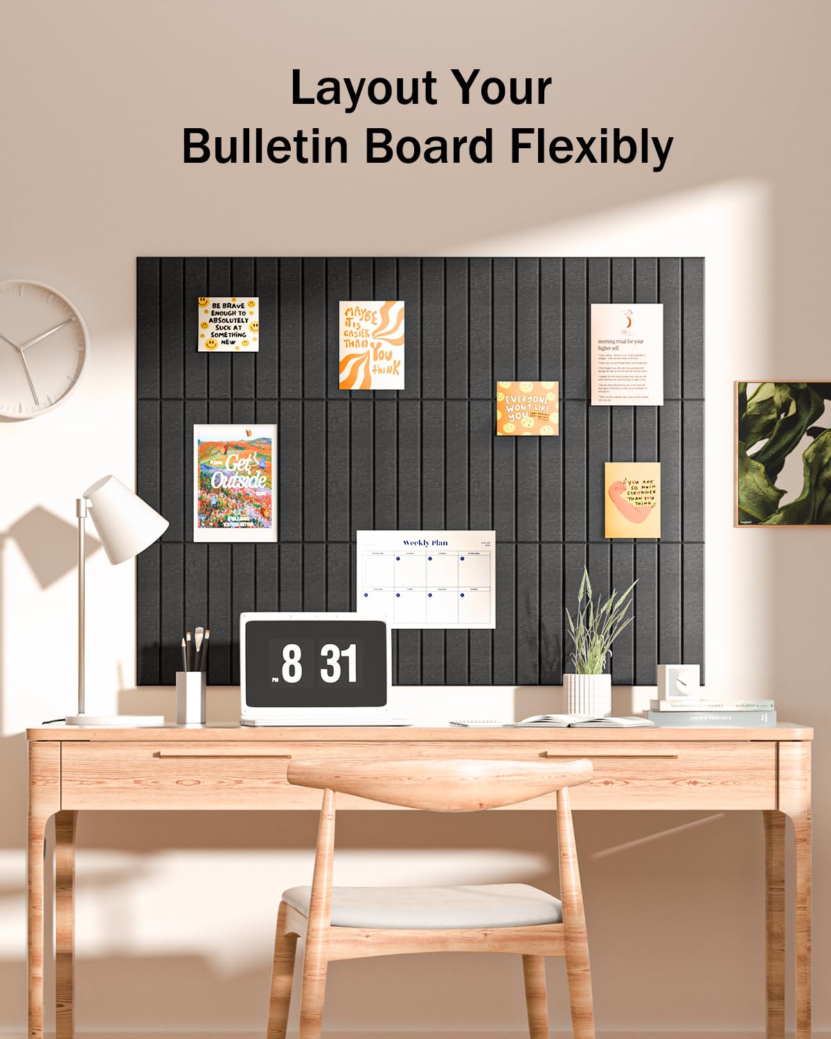 Woovio Large Cork Board, 48" X 36" Bulletin Board, 12 Pack Felt Pin Boards Cork Boards for Walls Office Home Decor, Classroom with 60 Safe Removable Adhesive Tabs Black