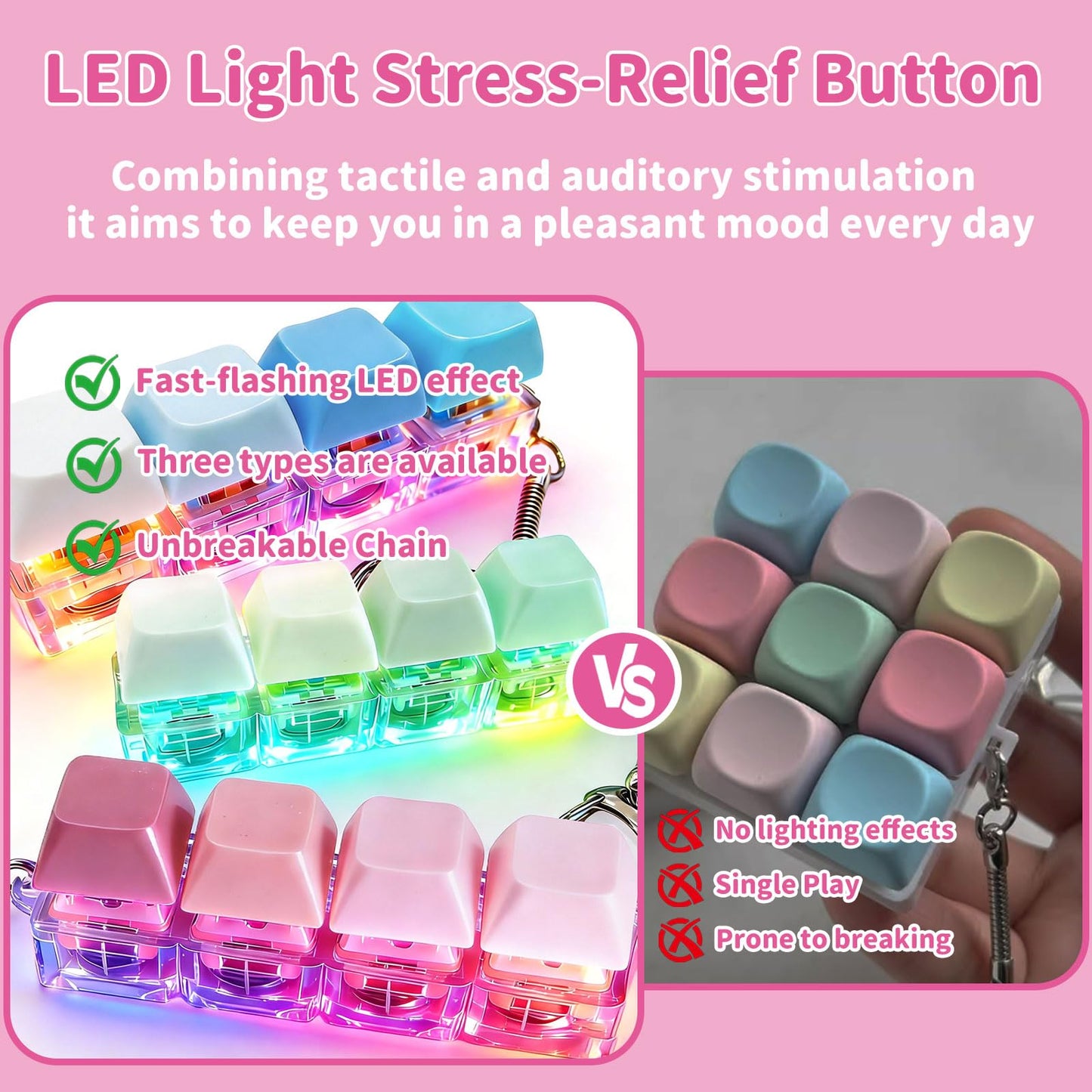 SOMAREM 3 Pcs Keyboard Fidget Toy - Clicky, Creamy & Silent Fidget Keyboard Clicker with Led Lights, Keyboard Fidget Keychain Toys for Boost Focus & Stress Relief Fidget Gifts Easter Basket Stuffers