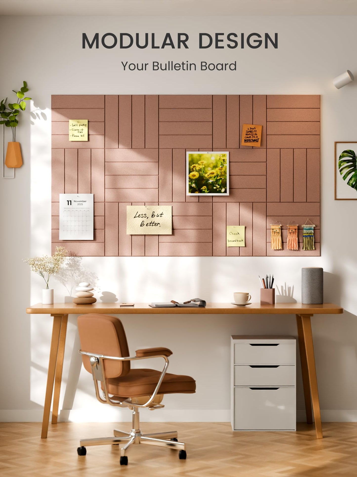Bumusty Large Cork Board Alternative-36 x 24" Felt Bulletin Board Tiles, with 30 Pushpins, 40 Adhesive Tabs, Bold-Stripe 6-Pack, Cork Boards for Office Push Pin Board Felt Board-Terracotta
