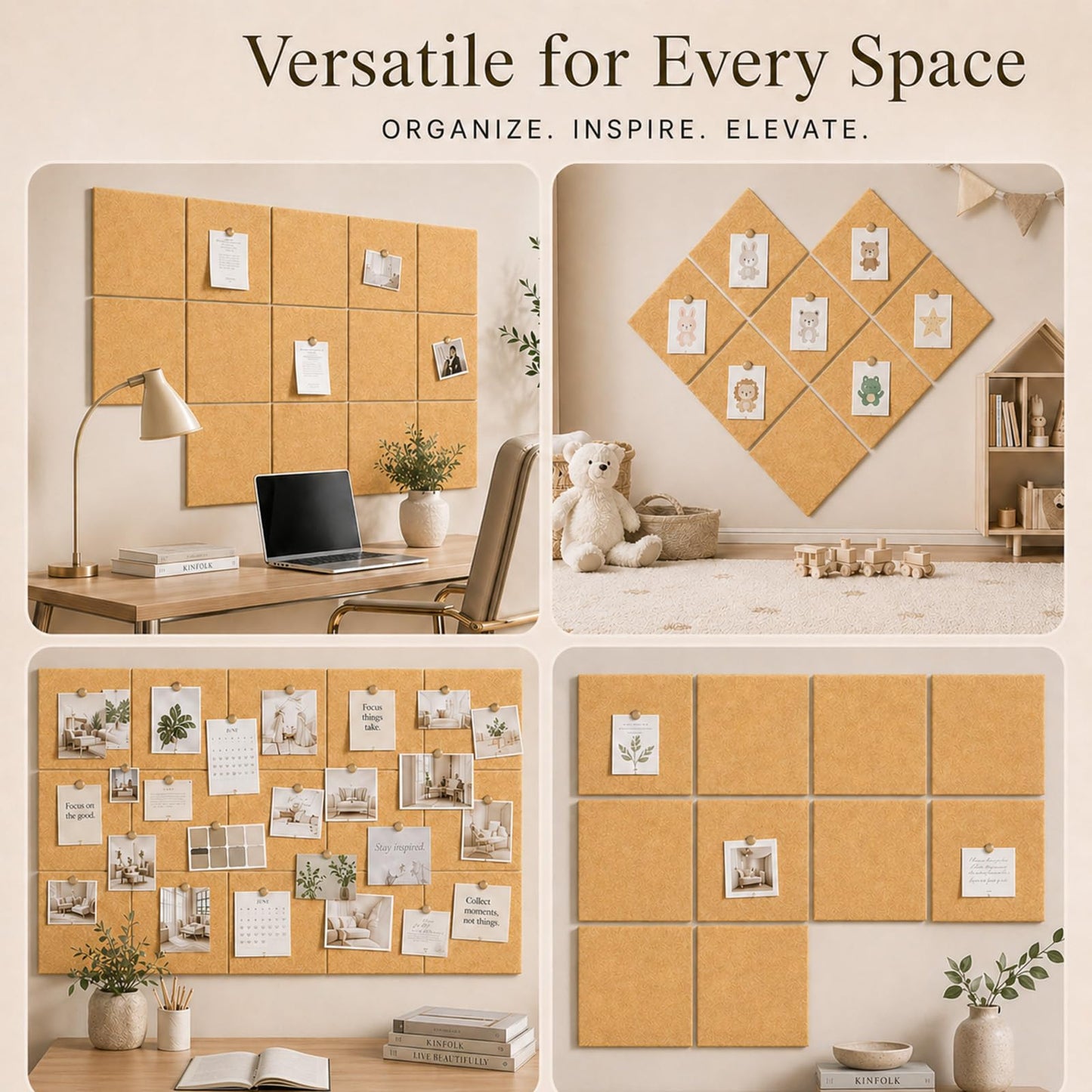 Baysola Felt Bulletin Board Panels 48 x 36 Inch Self Adhesive Wall Tiles Cork Board Alternative for Office Classroom Photos Notes 12 Pack