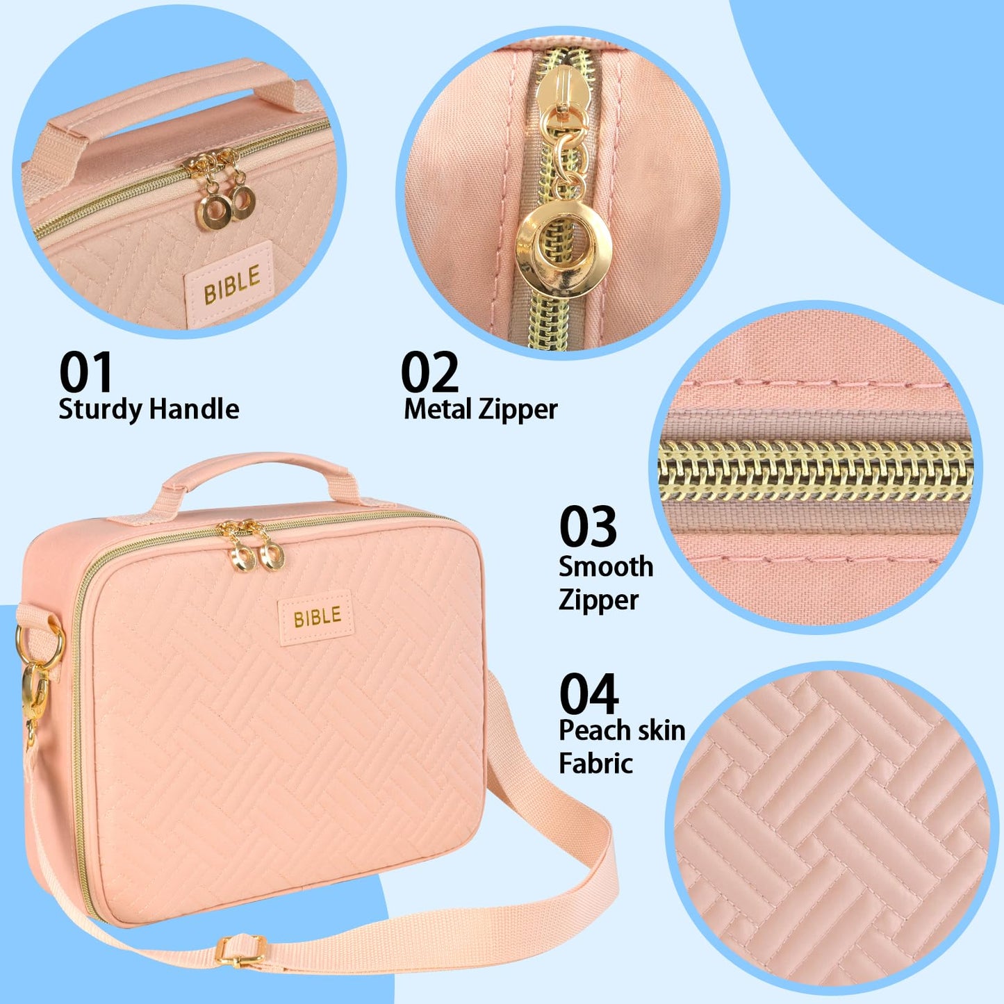Raizestilo Bible Cover for Women Bible Case, Large Bible Bag, Bible Study Supplies Bible Journaling Kit Book Carrying Case with Bible Highlighters Tabs, Valentines Day Christian Gifts for Women（Pink