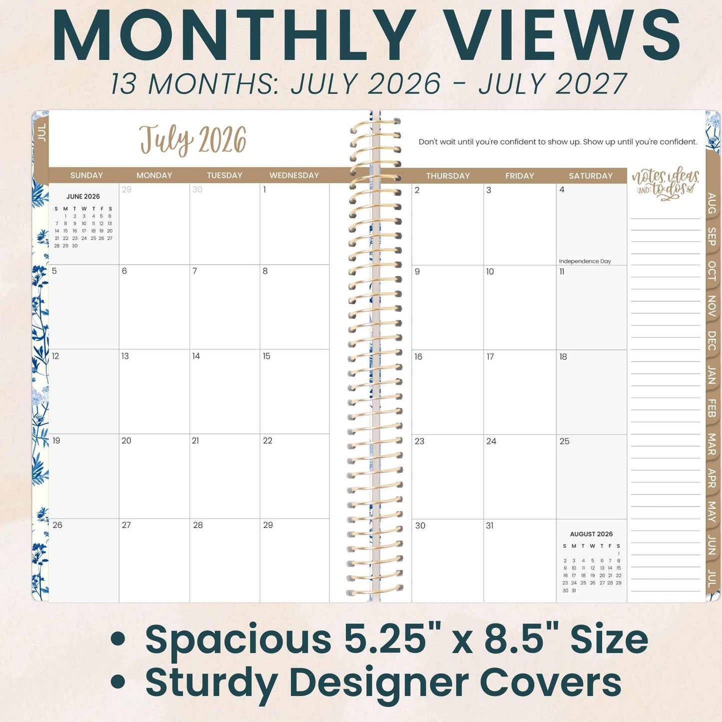 bloom daily planners 2026-2027 Planner - Academic Year (July 2026 - July 2027) Monthly & Weekly Soft Cover Planner for Women - 13 Month Inspirational Agenda Book with Stickers - 5.5" x 8.25" - Blue & White Floral