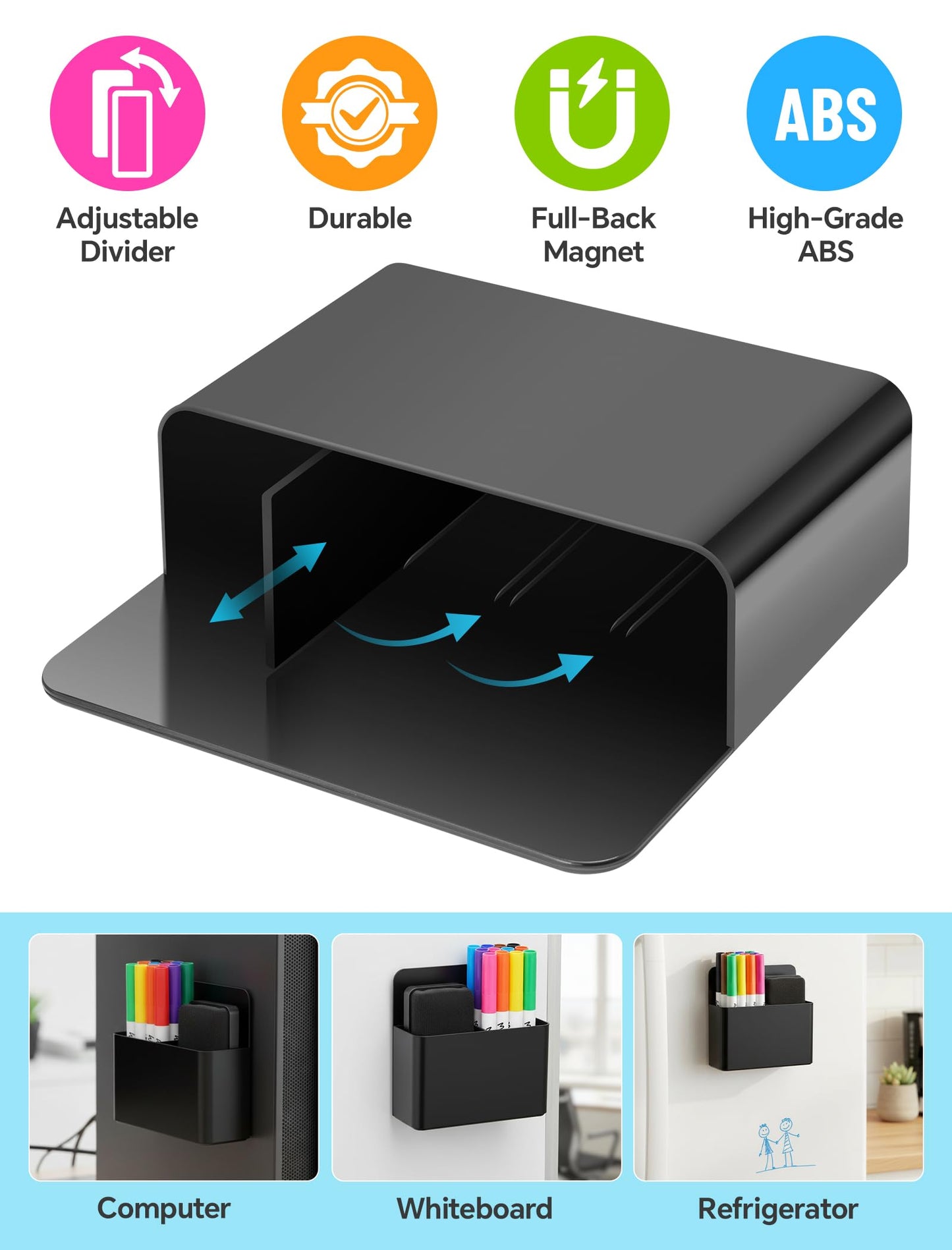 NiArt Whiteboard Magnetic Dry Erase Marker Holder Set, 12 Colors Fine Markers, Dry Eraser for Office, Magnetic Carrying Case