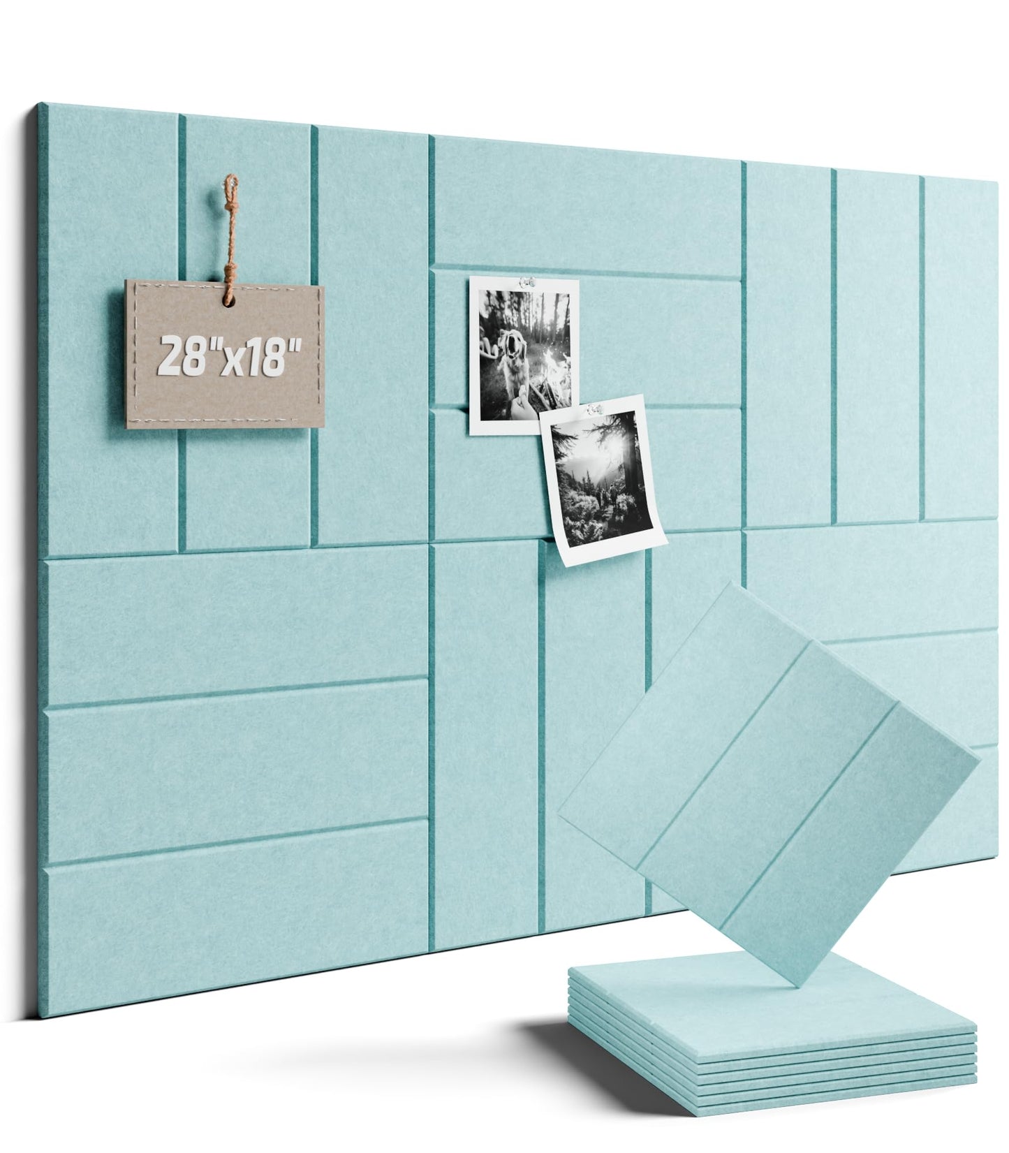 Felt Bulletin Board Tiles -28"x18" with 40 Adhesive Tabs, Cork Board Alternative for Office Decor, Push Pin Board Wall Organizer 6-Pack (Teal Blue)