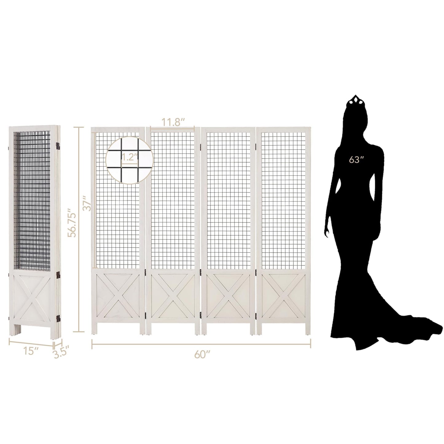 Wnutrees 4 Panel Gridwall Display, Portable Freestanding Display Board for Craft/Art Shows, Retail, Events, Decorative Wood Room Divider Folding Screens, White