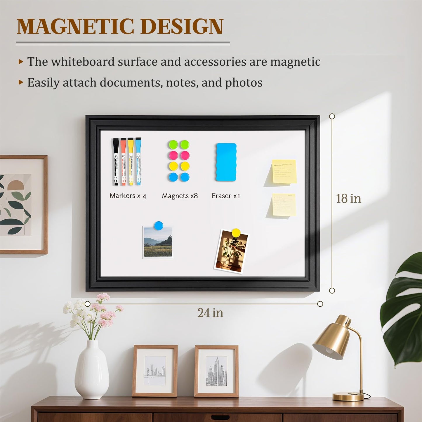 QUEENLINK White Board for Wall, 24''x18'' Magnetic Dry Erase Board, Decorative Whiteboard with Black Wooden Frame, Hanging Writing Board for Home Office School Dorm