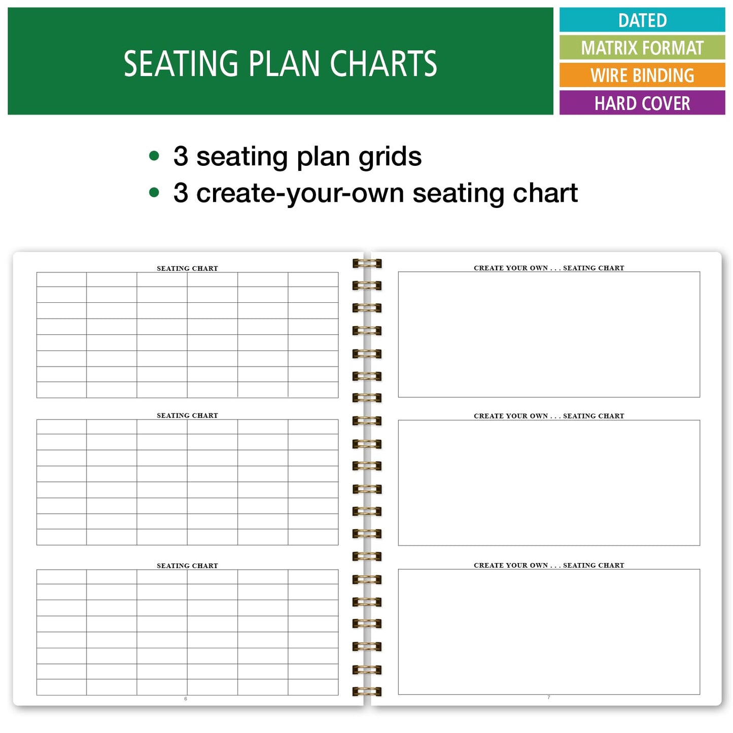 Elan Publishing Company HARDCOVER 7 Period Dated Teacher Lesson Plan; Days Horizontally Across The Top Dated for 2026-2027 Academic Year with Bonus Clip-in Bookmark (Tree Seasons)