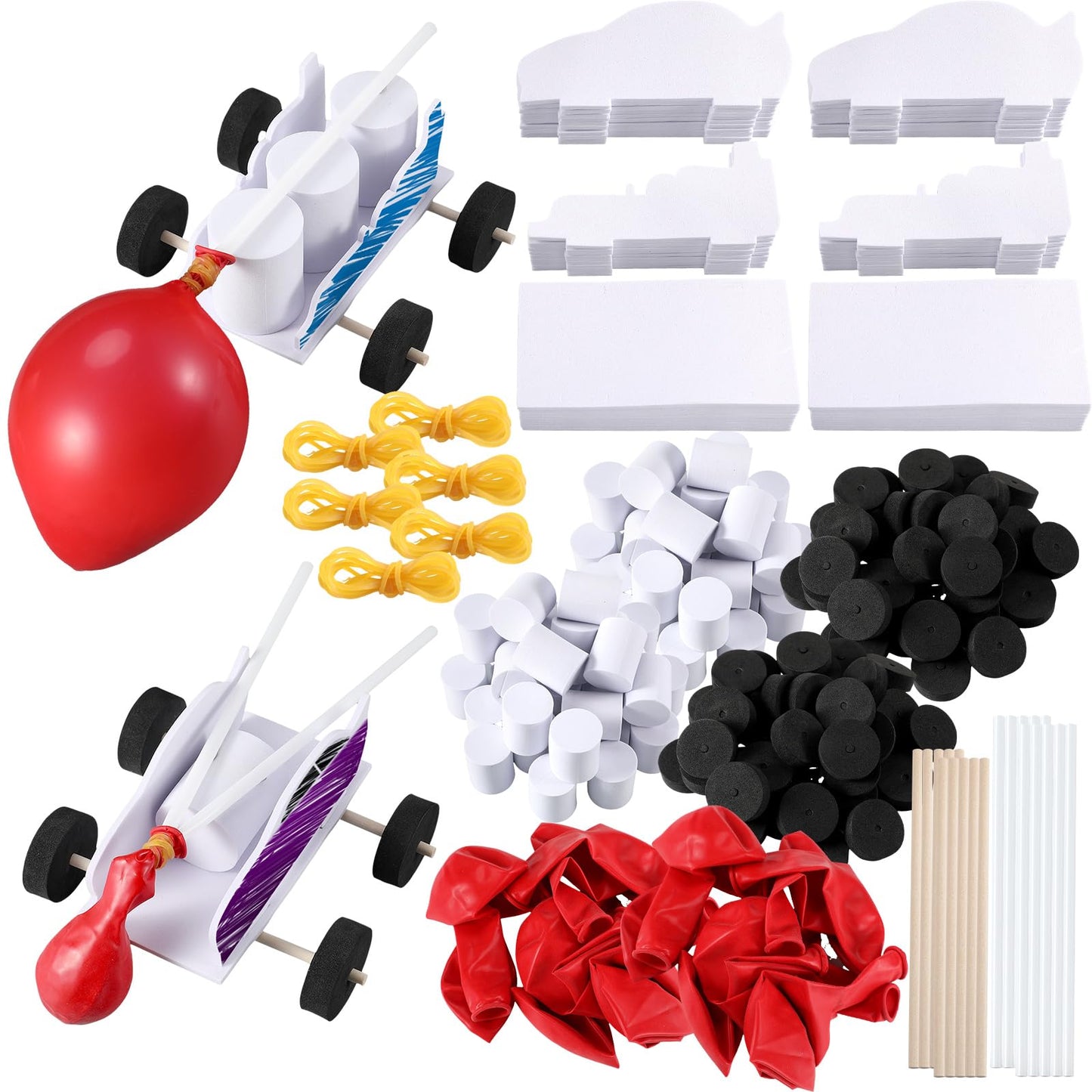 Sonwyoung 20 Sets Car Balloon DIY Steam Kits Balloon Power Car Kits Recoil Car for Kids Classroom Stem Educational and Science Activities