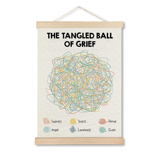IAFQWDS Tangled Ball of Grief Mental Health Wall Art Hanging Poster Framed, Bereavement Stage of Emotions Wall Decor Prints for Therapy Counselor Psychologist Office, 12x16 Inch