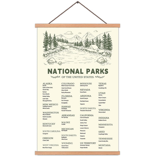 KAIRNE US National Park Checklist Poster,Park Posters for Travel Sign With Wooden Hanging Framed(40CMx75CM),Inspirational Rustic Decor,National Park Map Posters Gift for Hiker or National Park Lover