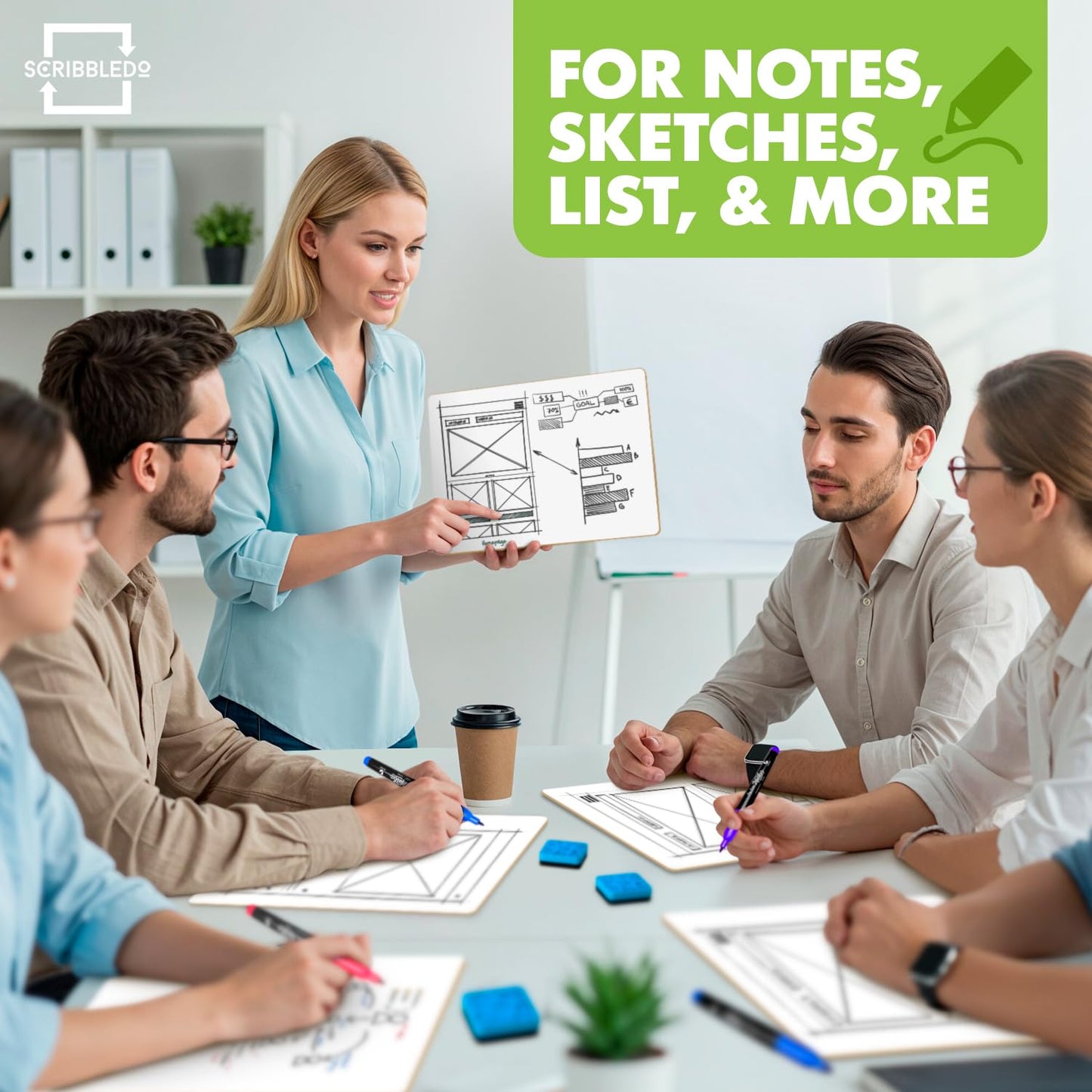Scribbledo Small Dry Erase Boards for Students, 6 Pack 9 x 12 Double Sided White Boards with 6 Erasers, Student White Boards for Classroom, Personal Whiteboards for Kids, Mini Lap Boards