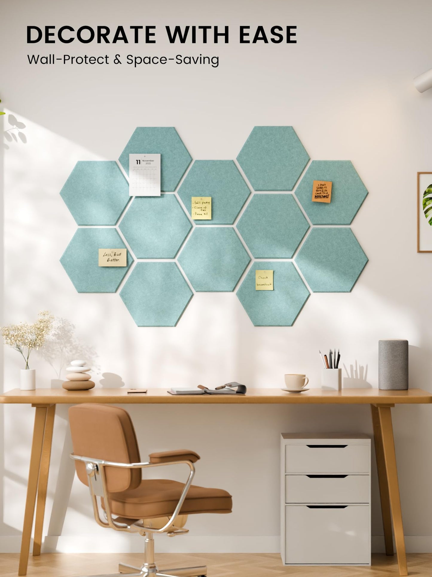Fluxynara Hexagon Cork Board Alternative for Walls Decor-12-Pack Felt Bulletin Board Tiles,with 30 Pushpins,70 Adhesive Tabs for Office,Classrooms & Home Pin Board Felt Board-Teal Blue