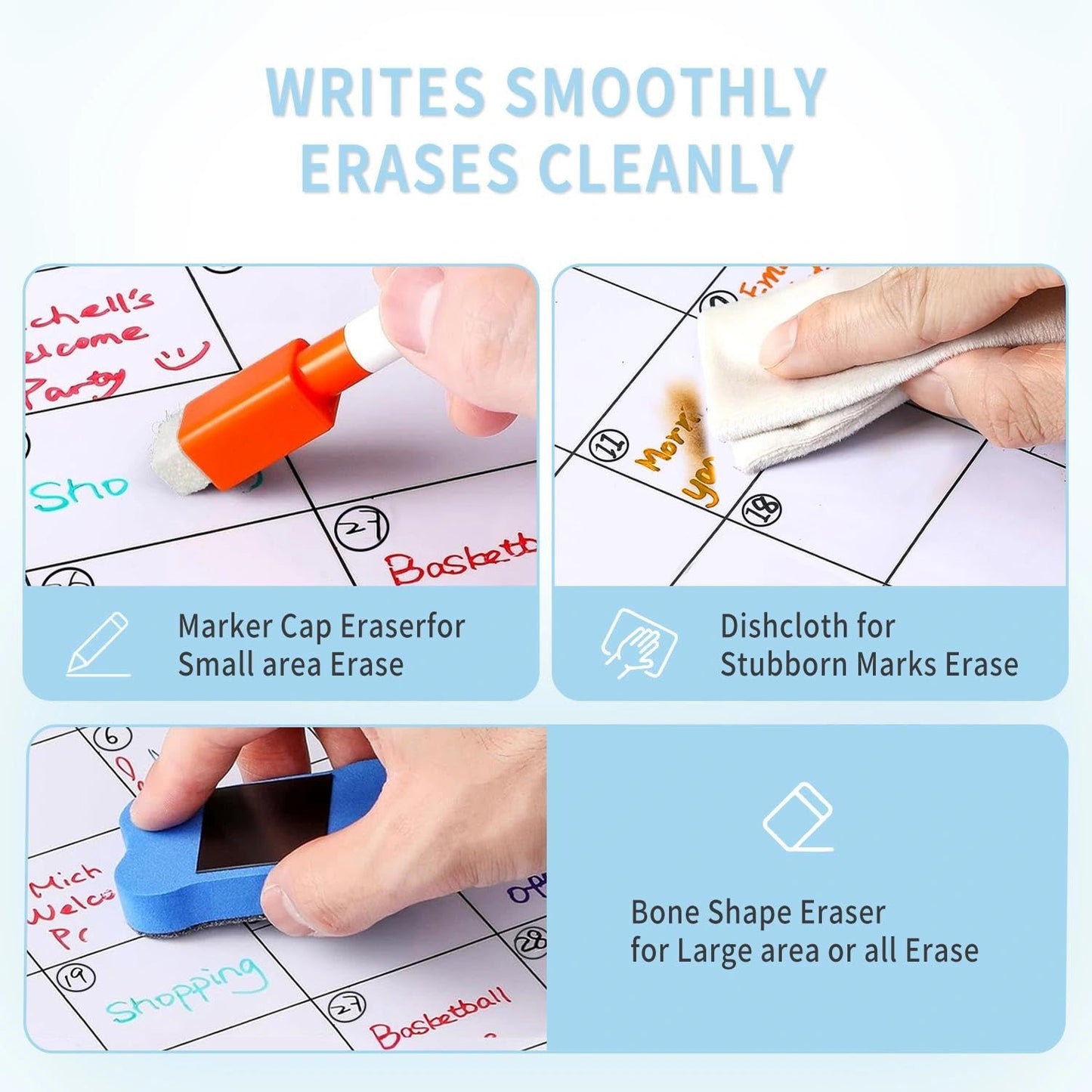 Hivillexun Magnetic Dry Erase Calendar for Fridge - 3 Pack Monthly, Weekly & Daily Planner Set (14"x11"), Includes 8 Ultra-Fine Tip Magnetic Markers & Large Bone Eraser, Reusable Whiteboard