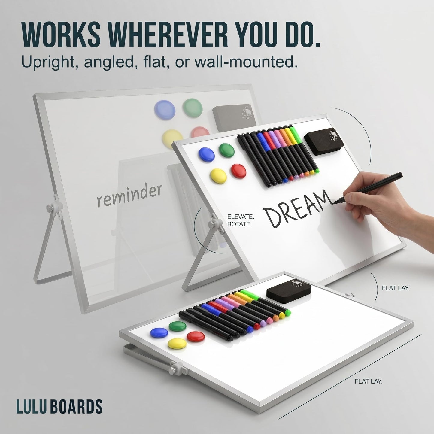 Magnetic Dry Erase Board 16x12 Inch - Double-Sided Desktop Whiteboard with 360° Rotating Stand - Small Portable White Board Set with 10 Markers, 4 Magnets, Eraser for Home Office, School, Desk