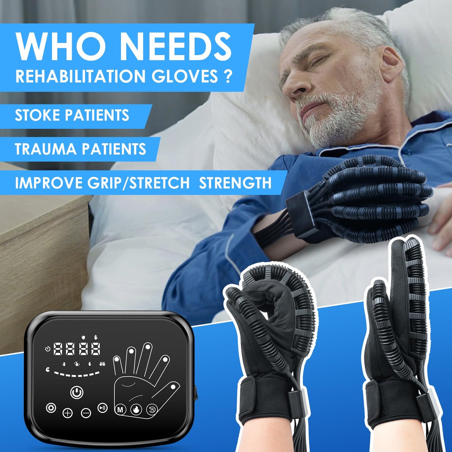 Gellumnious Rehabilitation Robot Gloves-Robotic Heating Gloves for Stroke Therapy Equipment for Adults-Robotic Hand Recovery Device-Convenient Training