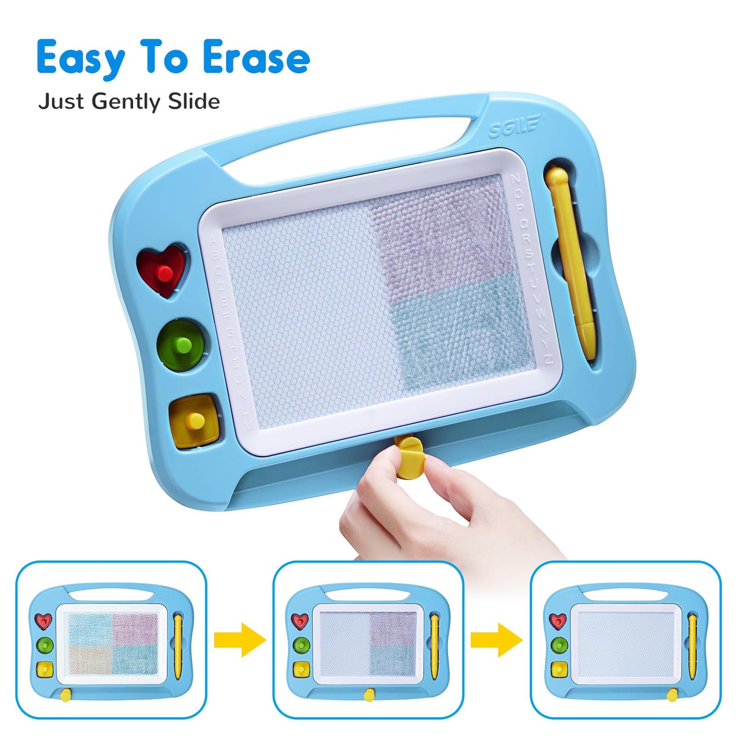 SGILE Toddler Toys for Kids, Magnetic Drawing Board for Birthday Gift, Toys for 1 2 3 Year Old Girls Boys, Etch & Sketch Pad with 3 Stamps, Learning and Educational, Light Blue