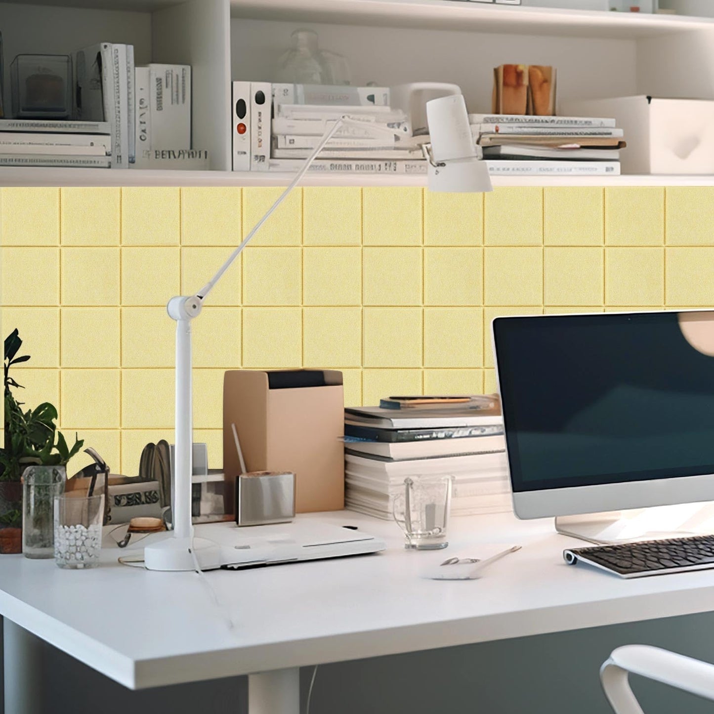 Honoson 12 Pack 48 x 36 Inches Large Cork Board Felt Wall Tiles with Safe Adhesive Large Decorative Vision Wall Board for Walls Home Office (Light Yellow)