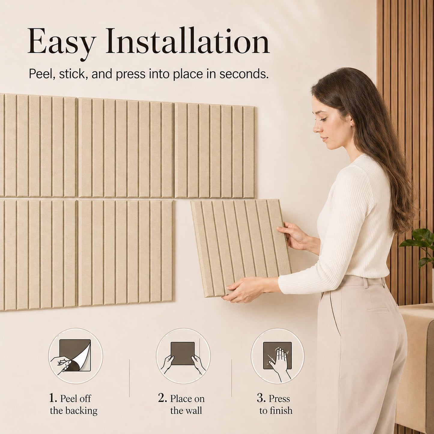 Baysola Stripe Felt Bulletin Board Panels 48 x 36 Inch Self Adhesive Wall Tiles Cork Board Alternative for Office Classroom Photos Notes 12 Pack