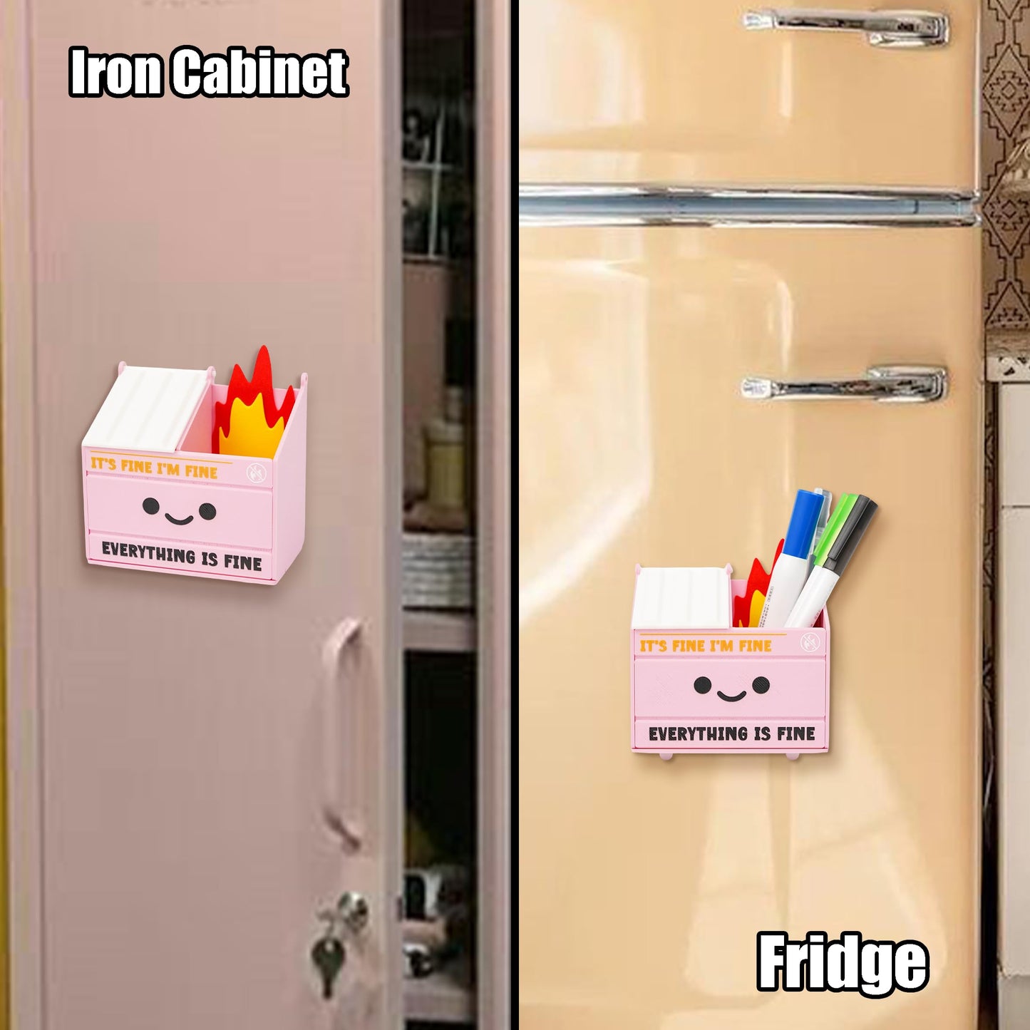 Tian Zhun Dumpster Fire Magnetic Pen Holder Funny Pink Magnetic Pencil Holder Magnetic Locker Organizer for Refrigerator Whiteboard Home Office Hospital Marker pen storage