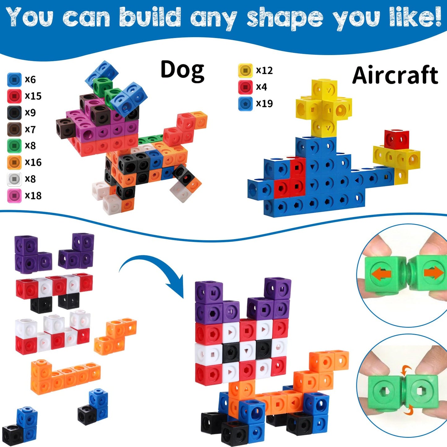 Poen 800 Pcs Linking Cubes for Math Counting Blocks Colorful Manipulatives Cubes Toy Connecting Blocks Education Learning Math Construction Toy for Kids Ages 4-8 Stem Activity