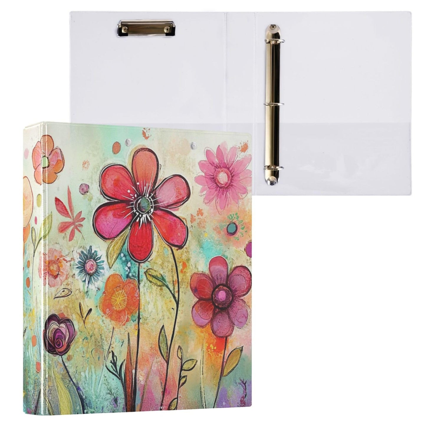 Flowers Round Ring Binders 1.5 Inch Cute 3 Ring Clipboard Binder for Office School Work Supplies File Folder Document 200 Sheet Capacity Easy Open