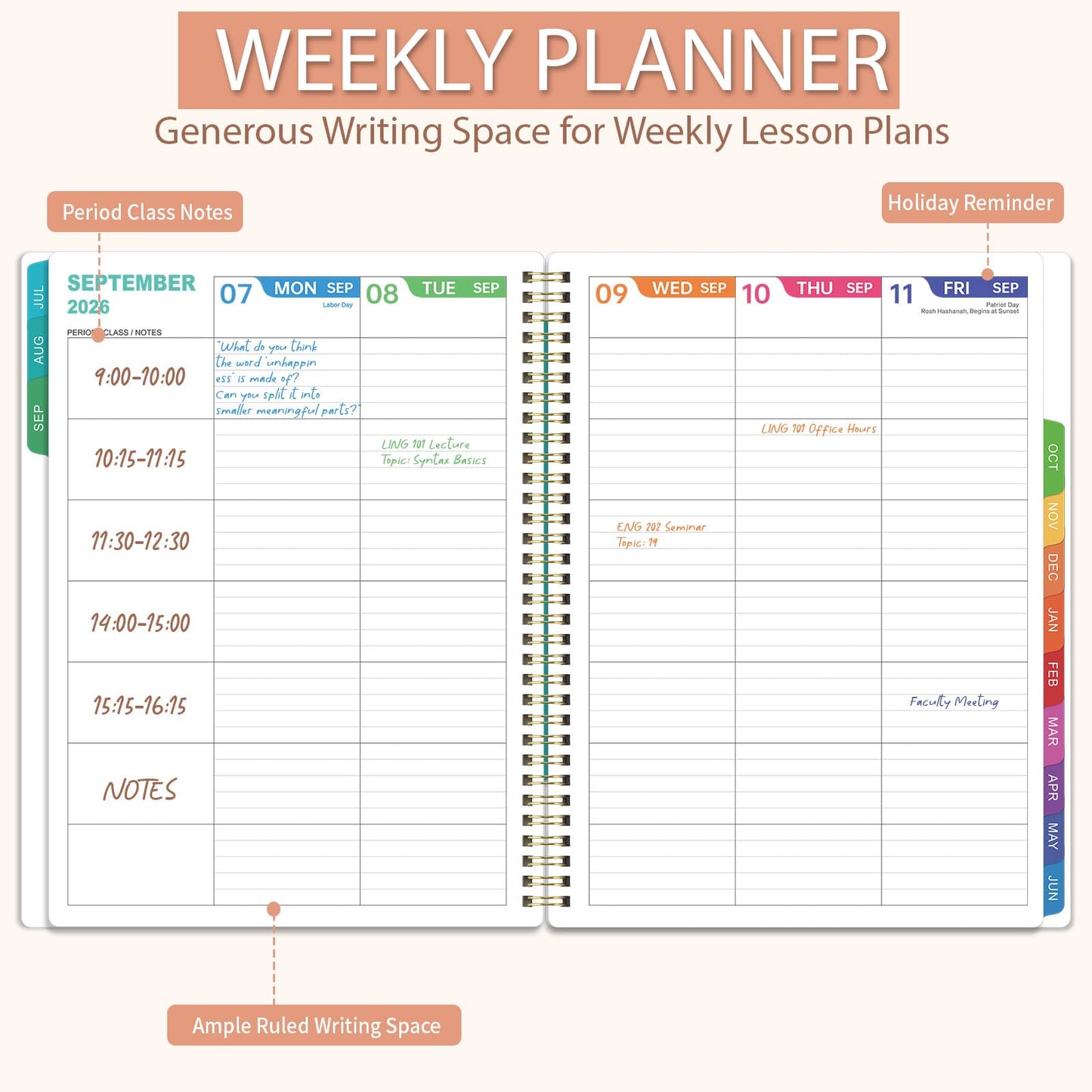 Teacher Planner 2026-2027 - Academic Planner Teacher Lesson Planner 2026-2027, July 2026 - June 2027, 8.5" x 11", Lesson Plan Book, Weekly & Monthly Lesson Calendar with with Colorful Laminated Tabs, Quotes, Inner Pocket