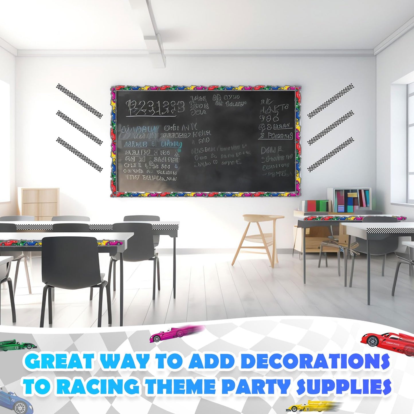 Trandraft 2 Rolls 65.6ft Racing Car Board Borders Decorations Checkerboard Bulletin Board Strips Racing Classroom Decor Back to School Bulletin Trim Borders for Home Office
