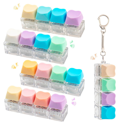5Pcs Keyboard Fidget Toy, Cute Loud Fidget Keyboard Keychain 4-in-1 Keyboard Clicker Fidget Toy Stress Relief, Colorful Button Fidget Sensory Fun Toys for Anxiety Decompression (Heart)