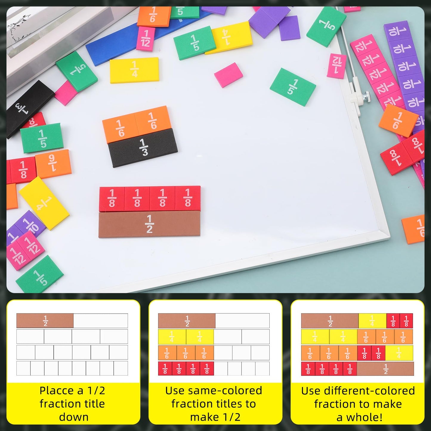 Sayglossy 15 Sets Fraction Tiles Fraction Manipulatives for Preschool Elementary School Educational Math Learning Manipulatives for Teacher Bulk with Storage Box